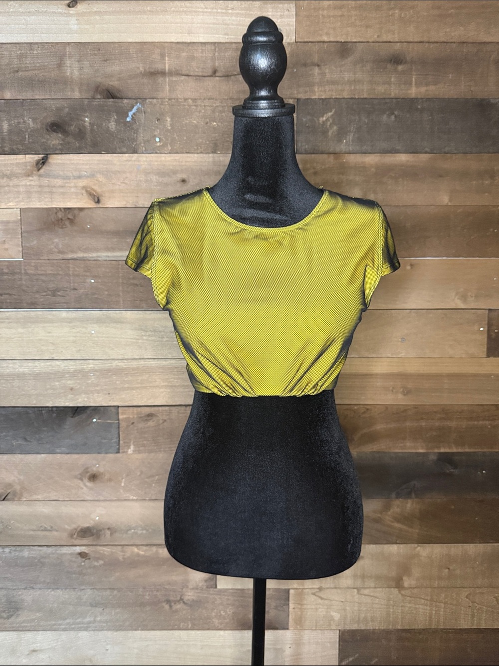 DKNY yellow with black mesh Cropped Tee